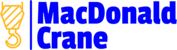 MacDonald Crane logo featuring a crane graphic and blue text, representing crane rental services for construction projects.