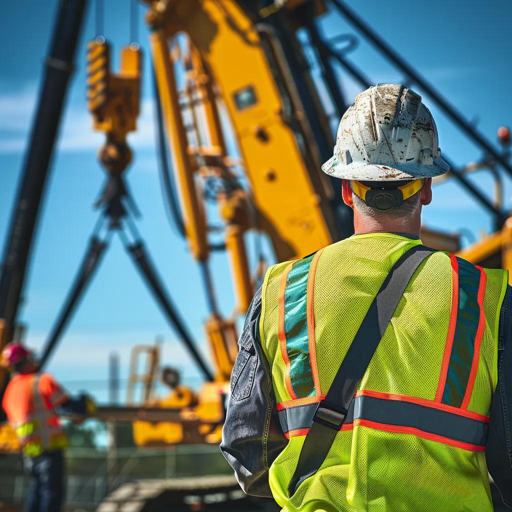 Certified crane operator performing a safety inspection on a crane at a construction site