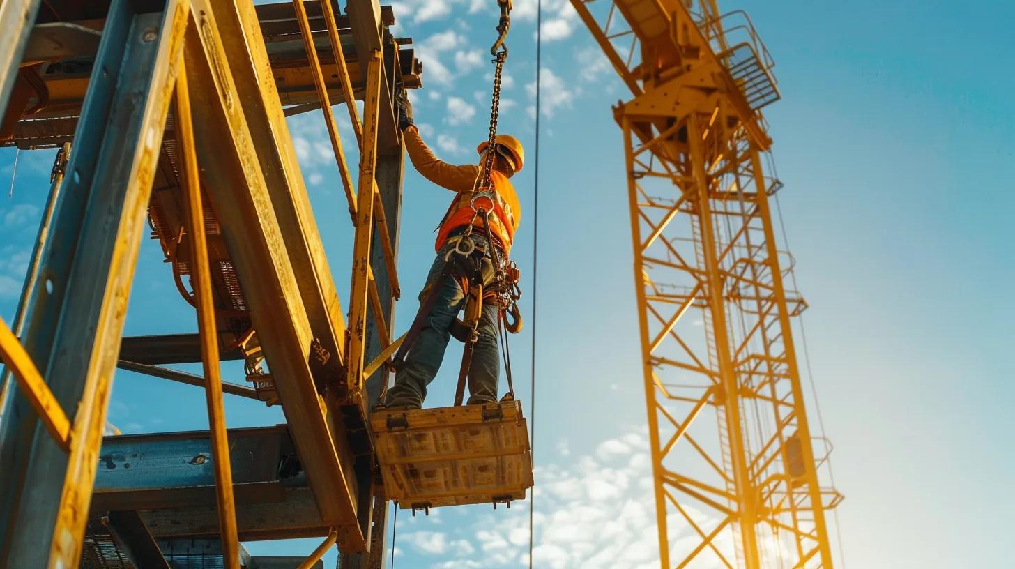 Construction worker in safety gear operating a crane, showcasing safety protocols and equipment reliability in crane operations.