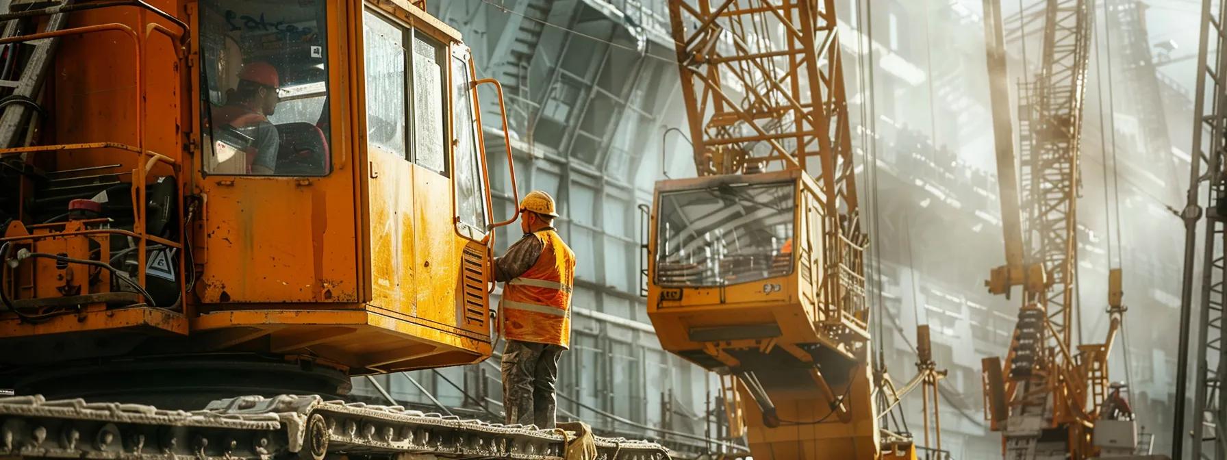 Crane operators in Boston managing heavy lifting tasks with modern cranes in an urban construction site.