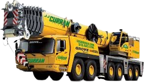 30-ton boom truck and 50-ton crane rental vehicle with lifting capabilities, featuring a bright yellow design and professional branding, suitable for construction and HVAC projects in Bridgewater, MA.