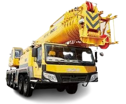 30-ton crane truck with extended boom, designed for heavy lifting in construction and HVAC projects in Bridgewater, MA.