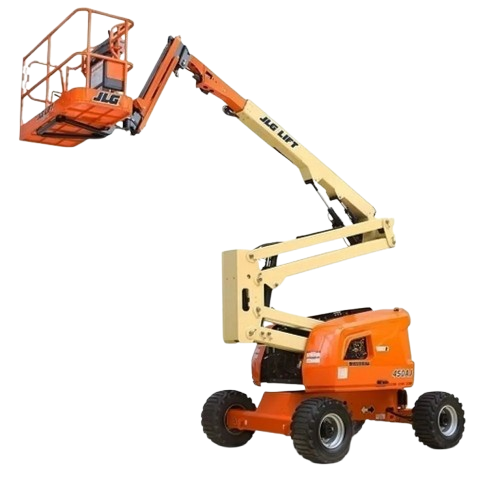 Man basket lift equipment for aerial access, used for inspections and repairs, highlighting safety and compliance with OSHA standards.