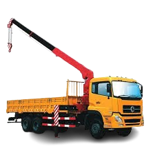 Crane truck with extended boom for lifting and transporting heavy equipment, relevant to crane rental services in Bridgewater, MA.